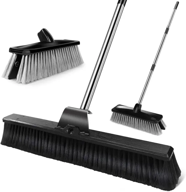 Upgrade 24" Push Broom & 12" Broom Head, Floor Scrub Brush, Garage Heavy Duty Br