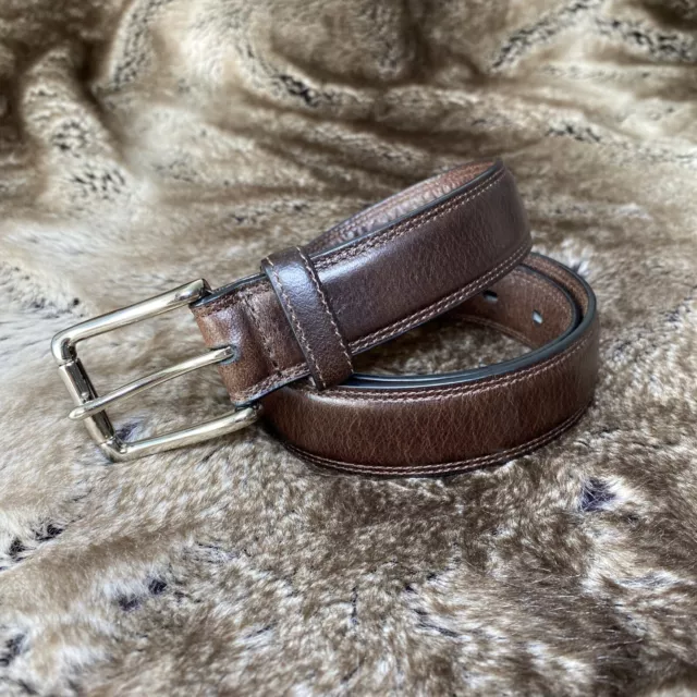 Dockers Belt Mens 34/85 Brown Leather Silver Square Buckle 2721