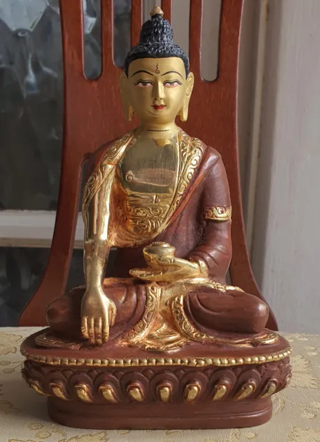 Gold Plated Shakyamuni Buddha,Buddhist Nepali Tibetan Handcrafted Brass Statue