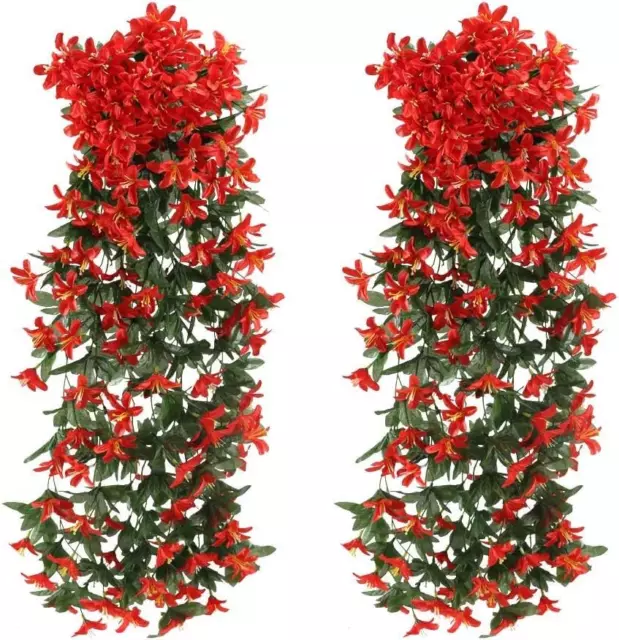 2 Pezzi Fiori Artificiali Pendenti Pianta Glicine Fiori Finti Da Esterno Rossi F