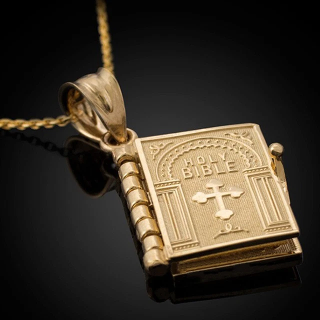 3D GOLD HOLY Bible Pendant Necklace Lord's Prayer Christian Jewelry