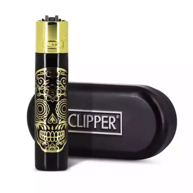 1 x Clipper ( Mex Skulls ) Full Size Refillable Metal Lighter Gold or Silver