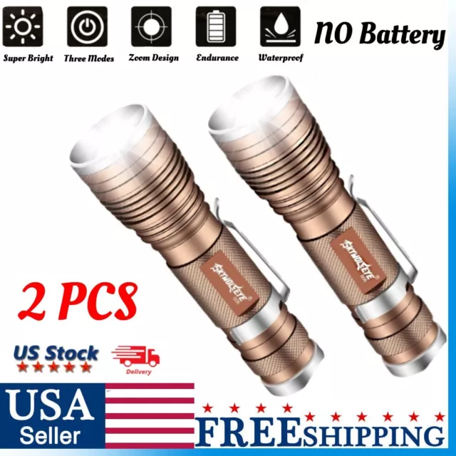 2 Pack Mini Super Bright LED Flashlight Rechargeable Tactical Zoomable Torch