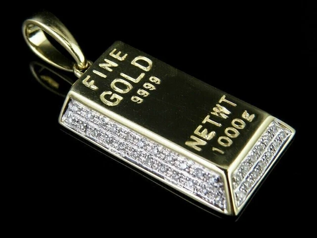 2Ct Round Real Moissanite Miniature Gold Brick Bar Pendant 14KYellow Gold Plated
