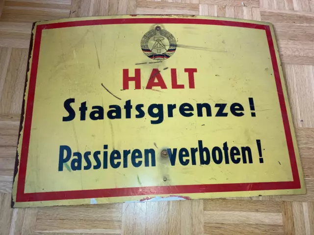 Original Altes Schild DDR Halt Staatsgrenze Passieren Verboten, Stasi, Ostalgie