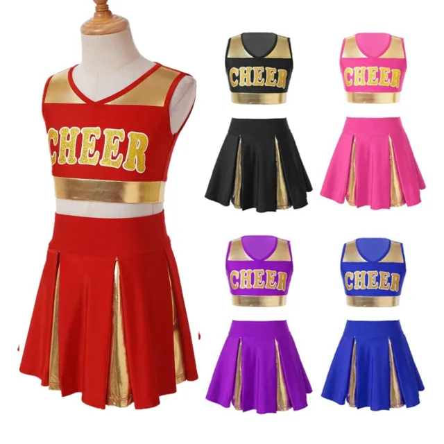 Uniforme scuola di danza cheerleading bambine crop top + costume minigonna 2