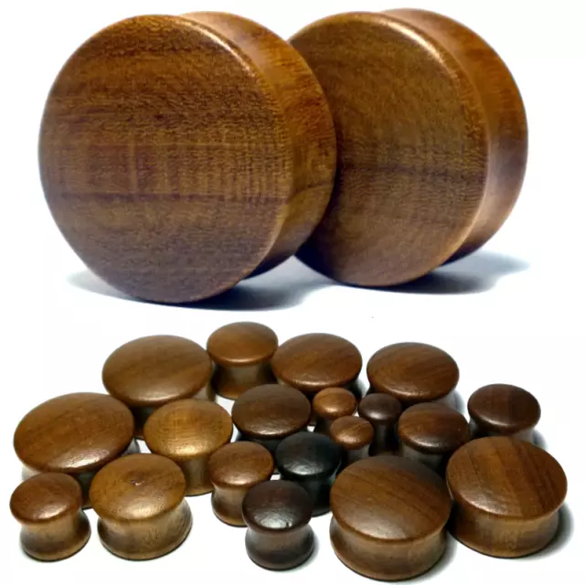 Pair Convex Brown Wood Ear Plugs - Organic Saddle Gauges Flesh Tunnels Earrings