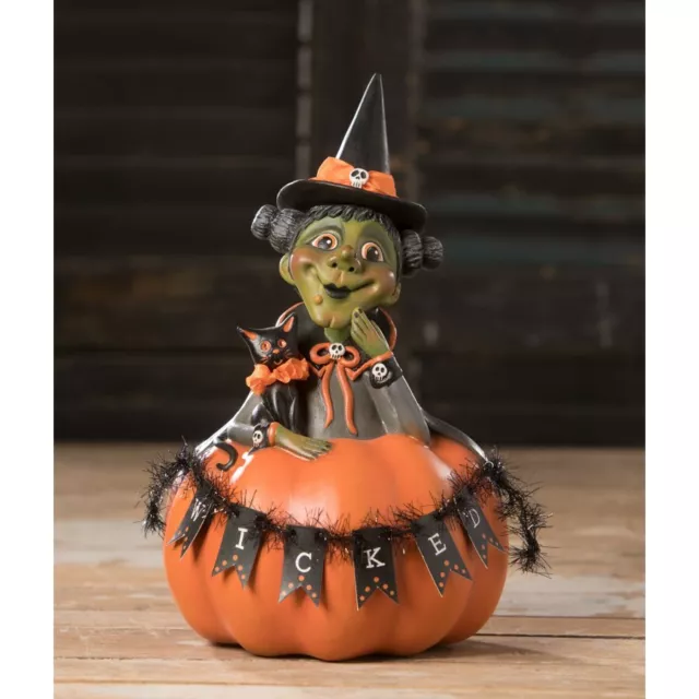 11" LeeAnn Kress Wicked Wilma Witch Doll Black Cat Pumpkin Vntg Halloween Decor
