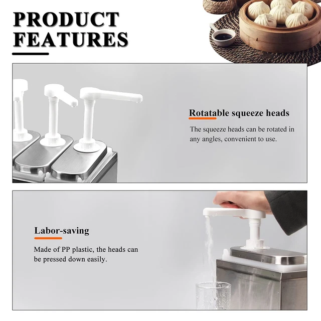 2L Triple PumpSauce Dispenser Plastic And Stainless Steel Condiment Pump BG