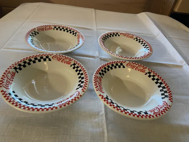 Set of 4 Coca-Cola 1996 8-inch Soup Salad Bowls Gibson Black Red White Checkered