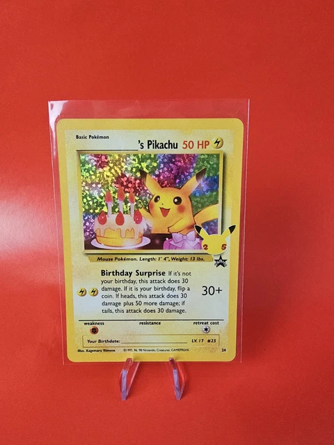 Black Star Promo #24 Holo Pokemon "HAPPY BIRTHDAY PIKACHU" Black Star Promo Holo Card #24 - Near Mint (NM) Condition, WOTC Era Pokemon Cards Packs Black Star Promo #24 Holo Pokemon "HAPPY BIRTHDAY PIKACHU" Black Star Promo Holo Card #24 - Near Mint (NM) Condition, WOTC Era Pokemon Cards Packs