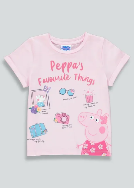 T-shirt nuova bambina Peppa Pig Favourite Things età 9-12 mesi nuova con etichette