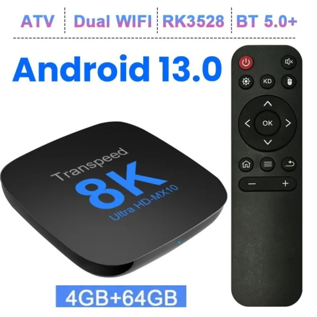Trans peed Android 13 Tv Box Dual Wifi Media Player Quad Core 8K FHD 4GB 64GB