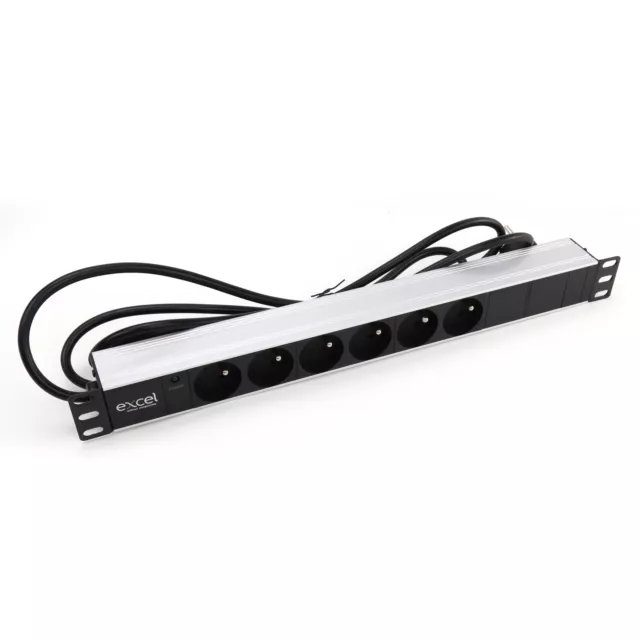 Excel 6 Voie Horizontal Pdu 6x NFC Prise 16A Prise Unswitch W/Indicateur LED 2