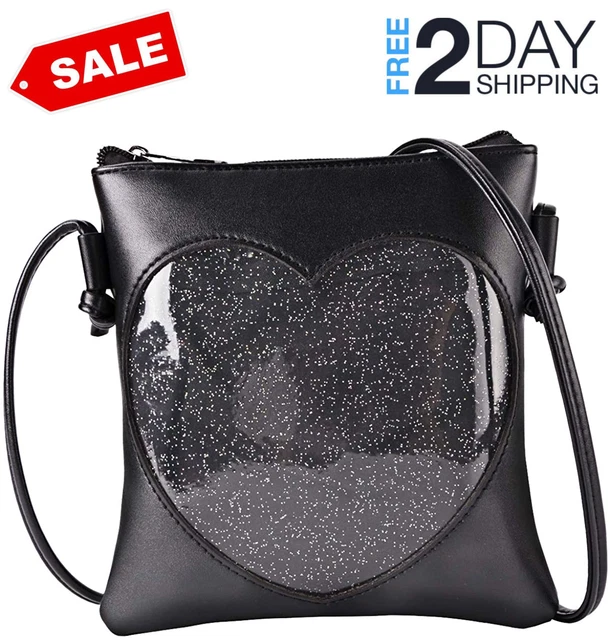 Adjustable Small Clear Heart Cross-Body Ita Bag Cell Phone Wallet Shoulder Purse