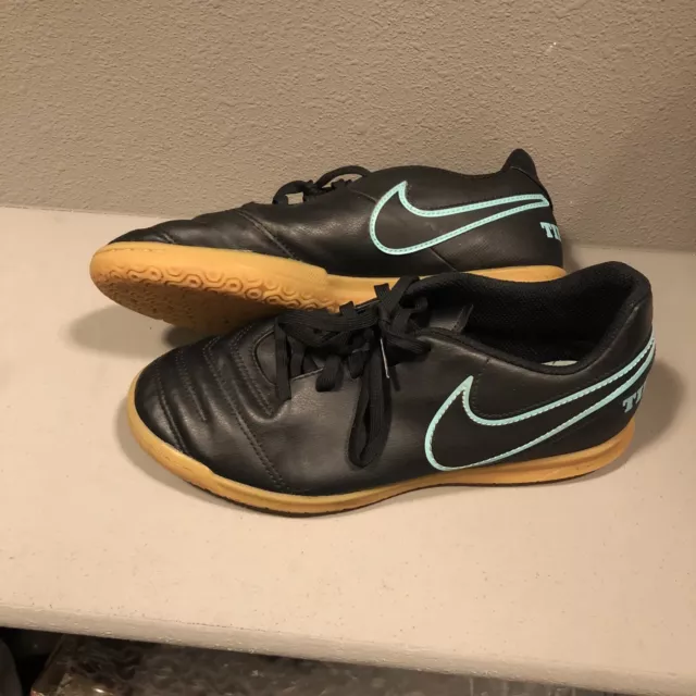 Nike Indoor Soccer Shoes Tiempo X Rio III 819196-004 Youth Sz 6 Black Turquoise