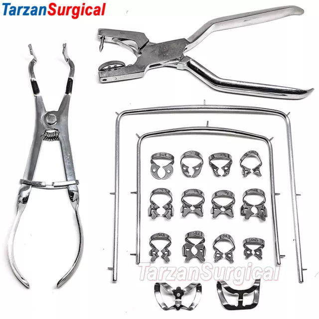 Rubber Dam Starter Kit of 18 PCs Frame Puncher Clamps Dental Instruments