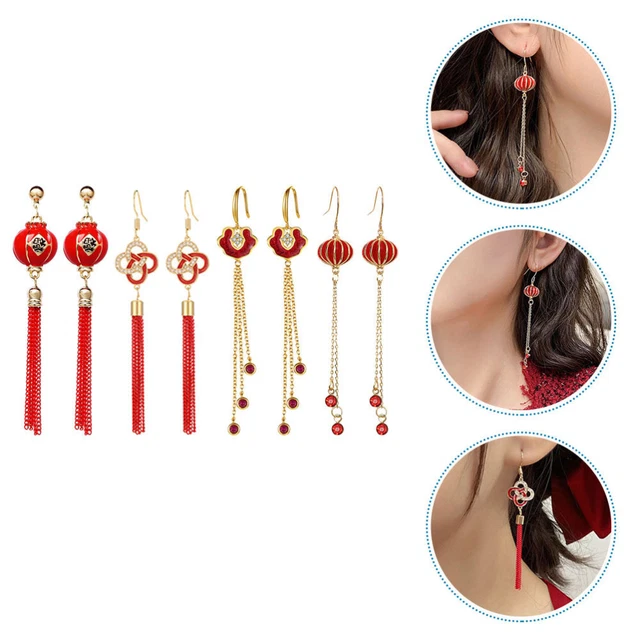 4 Pairs Alloy National Fashion Earrings Student Festive Chinese