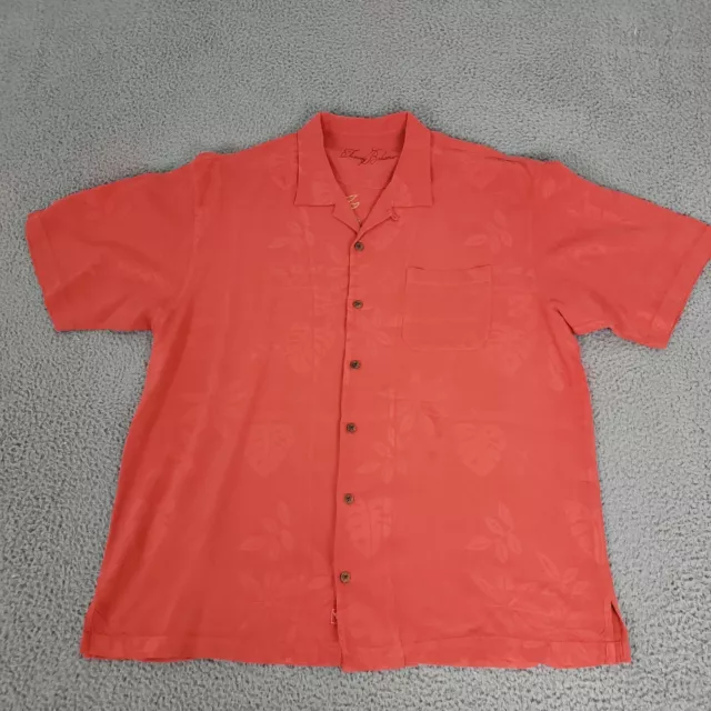 Tommy Bahama Shirt Mens Extra Large Red Silk Hawaiian Camp XL Embroidered Beach 3