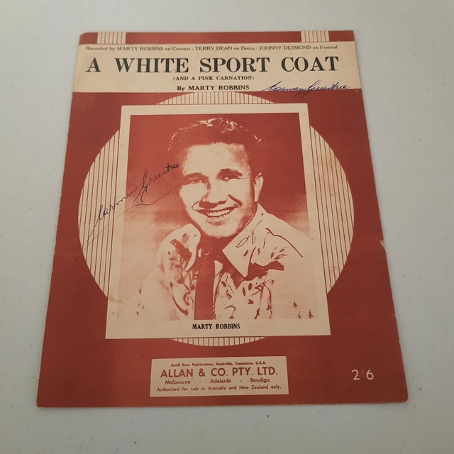 MARTY ROBBINS A White Sport Coat (And a Pink Carnation) 1957 Oz Sheet Music 19.99 PicClick AU