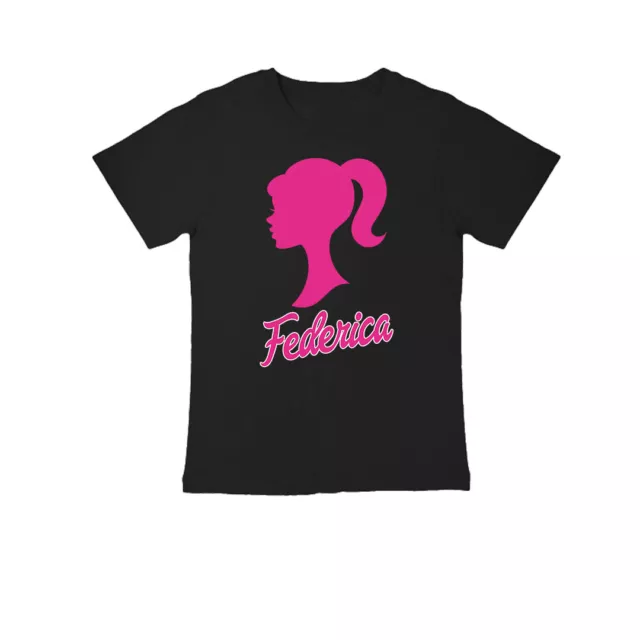 T-Shirt Personalizzata BARBIE con Nome bambina bimba maglia maglietta nera