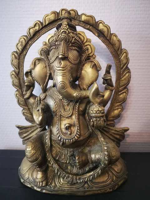Grande statue de Ganesh en laiton : dieu hindou de la chance