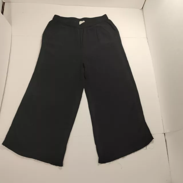 Kate Spade Black Viscose Ponte Wide Leg Raw Hem Cropped Culotte Pants Medium 2