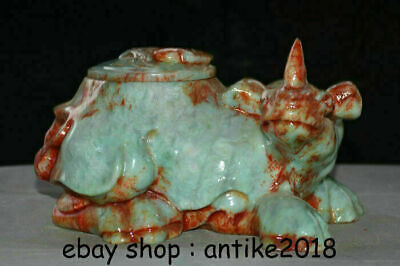 9.2" Old China Xiu Jade Jadeite Carved rhinoceros Bull Oxen Zun Pot Jar Crock