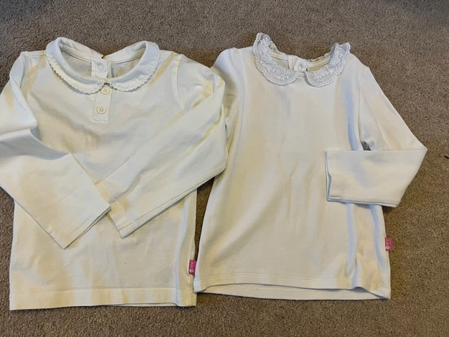 Jojo Maman Bebe 2 X Girls Peter Pan Collar Pretty Tops Age 3-4 Years