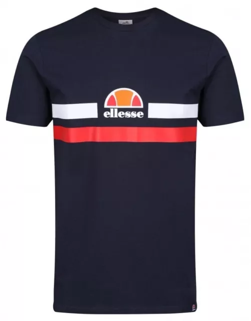 Men's Ellesse T-Shirt Top Cotton Logo Tee - Navy White