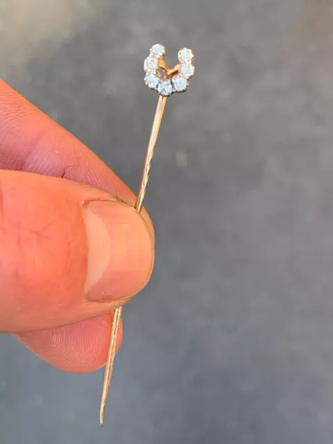 15ct gold old cut diamond horseshoe tie pin, Victorian 15k 625