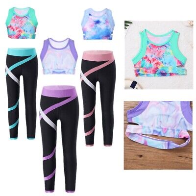 Girls Athletic Tracksuit Set Crop Top+Leggings Workout Set Dance Sports Outfits
