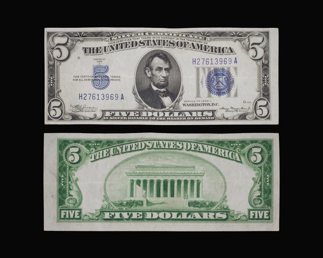 1934-A $5 Silver Certificate VF+ condition - Fr. 1651 US Currency