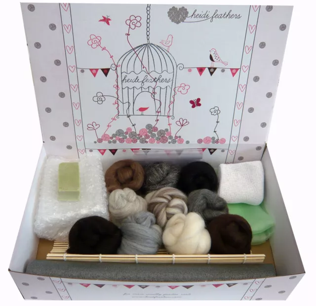 Heidifeathers® Boxed Starter NASSFILZSET - ""Naturwolle"" Komplettwollset 2