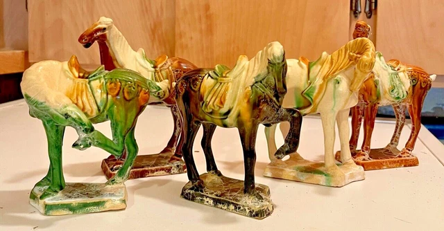 LOT 5 Chinese Tang Dynasty Terracotta Horses Antique crazing Sancai glaze 6"