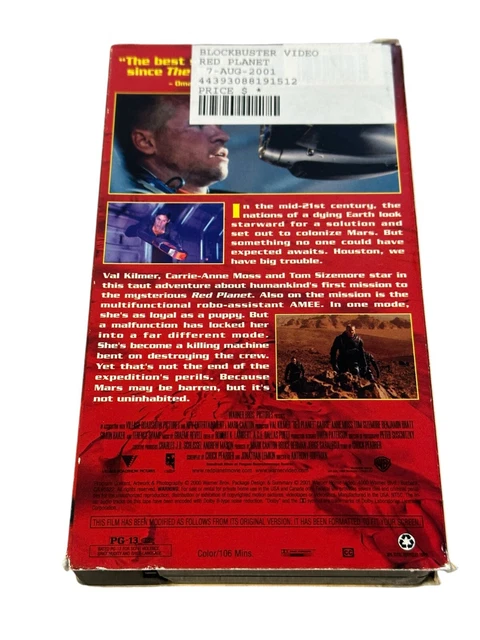 RED PLANET VHS WB 2001 Val Kilmer Sci-Fi Bad Computer Animation Carrie ...