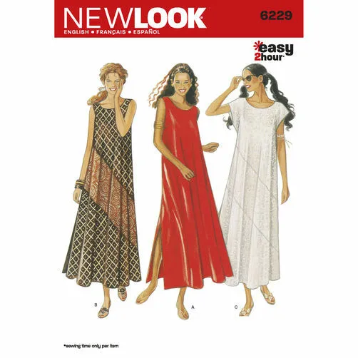 New Look Sewing Pattern 6229 Misses 8-18 Easy Loose Fitting Swing Dresses