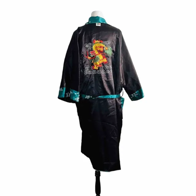 Vintage Kimono Robe Satin Size L  REVERSIBLE Embroidered by Rose Dragon