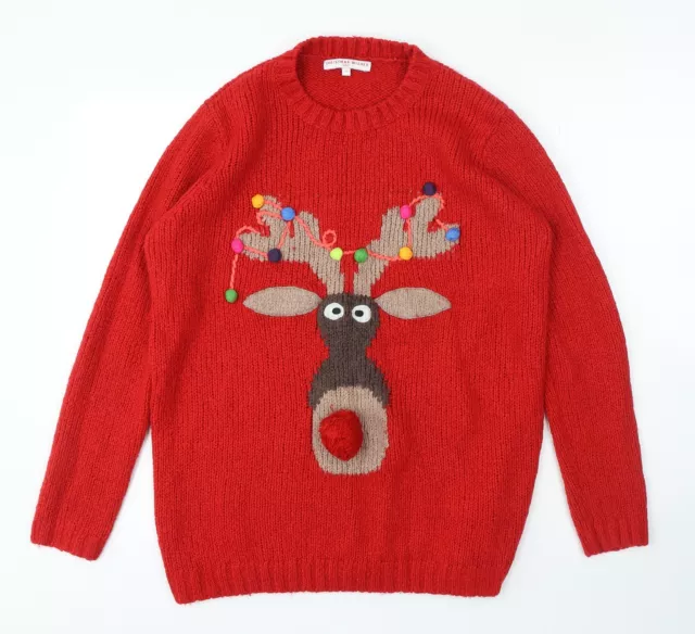 Maglione pullover acrilico da donna NEXT Red Crew taglia 16 - Maglione natalizio