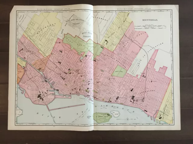 Large 28" X 21" COLOR Rand McNally Map of Montreal (1905)