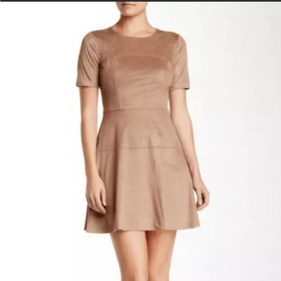 CeCe by Cynthia Steffe Faux Suede Dress Women's Size 0 Brown Mini Short Sleeve