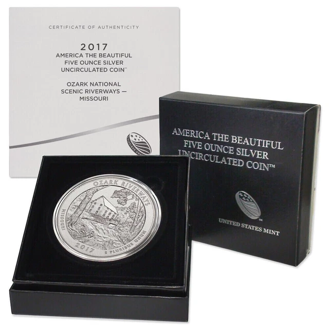 2017-P 5 oz 25c Silver America the Beautiful - Ozark Riverways BU w/ Box & CoA