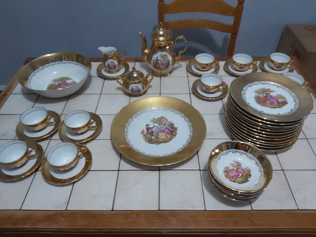 Ancien Service Café Thé Porcelaine Doré à l'Or Fin BAREUTHER WALDSASSEN BAVARIA