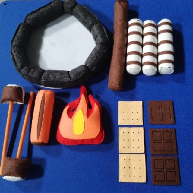 Set De Camping En Feutre – Jeu De Feu De Camp 15 Pièces, Faux Bûches, Marshmallows, Biscuits, Pour Apprentissage Et Imagination, 3+