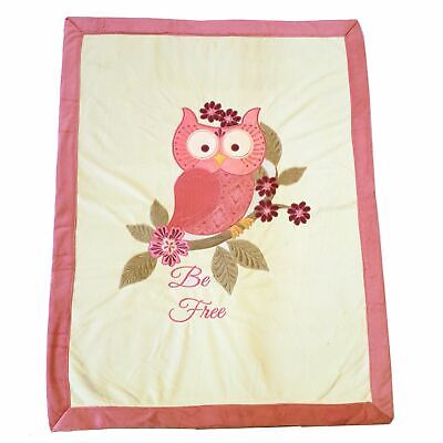 Pink Owl Luxury Embroidered Mink Fleece Baby Blanket 76x102 cm Pram Cot Crib