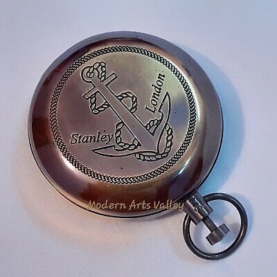 Antique Brass Pocket Compass Push Button Collectible Anchor Gift