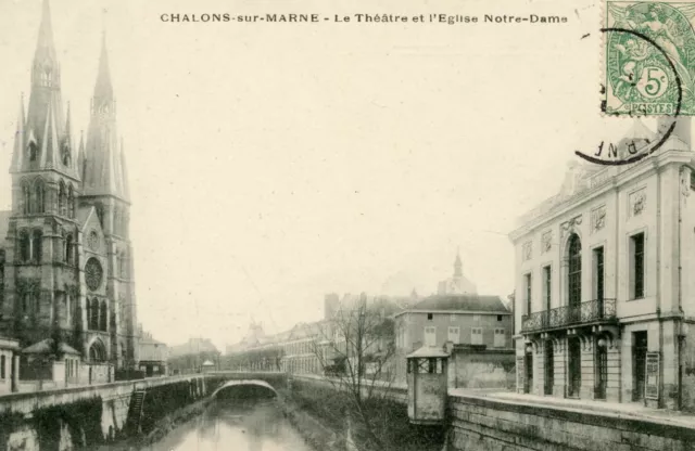 *15025 cpa Chalons sur Marne - le Théâtre et l'Eglise Notre Dame