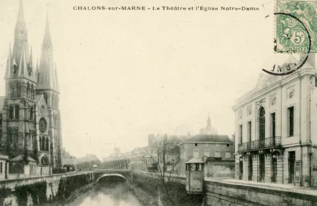 *15025 cpa Chalons sur Marne - the Theatre and the Church of Notre Dame
