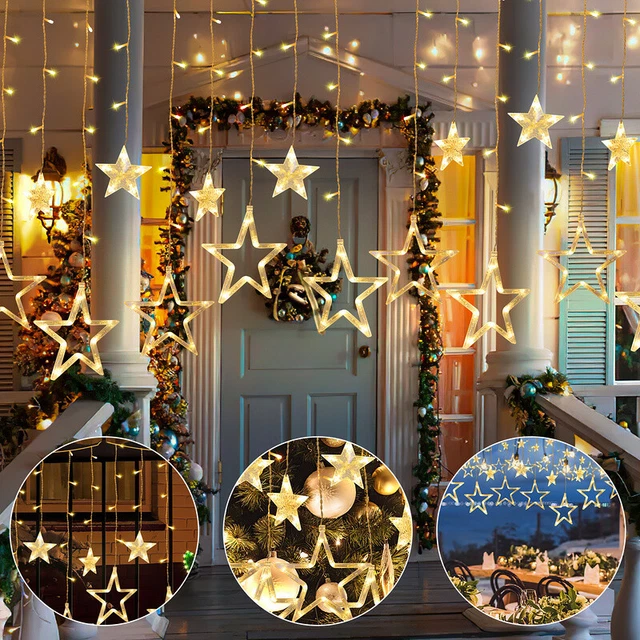 LED Wasserfall Lichterkette Mit Stern – 2 M, 9 Sterne, USB, 8 Modi, Für Innen & Außen, Weihnachtsdekoration, Garten & Christbaum