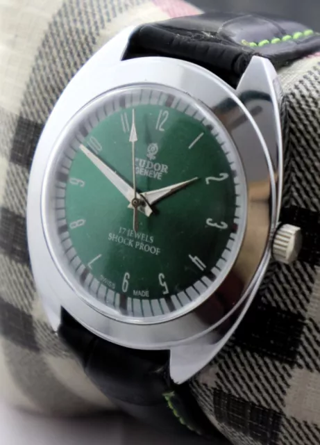 #Deluxe TDR Hand Winding Green-Dial 17 Jewels Men's Wrist Watch Swiss Made. 2
